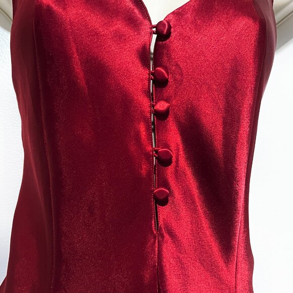 Erika Taylor Womens VTG Satin Slip Dress Size M Red Vamp Scalloped Gothic Noir - Picture 5 of 11